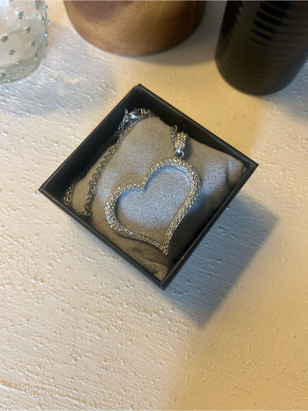 Sparkling Heart Pendant Necklace - Silver Tone
